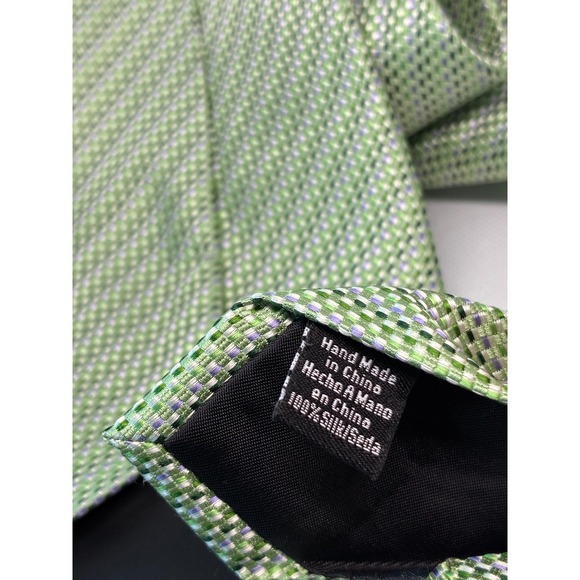 Stafford Performance Mens Green Silk Textured Geometric Weave Necktie Hand Made - Picture 5 of 8